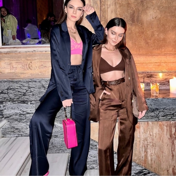 Zara * satin effect straight oversized flowy blazer brown - Picture 16 of 17